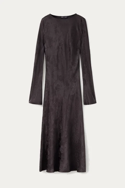 Charcoal long-sleeved straight dress