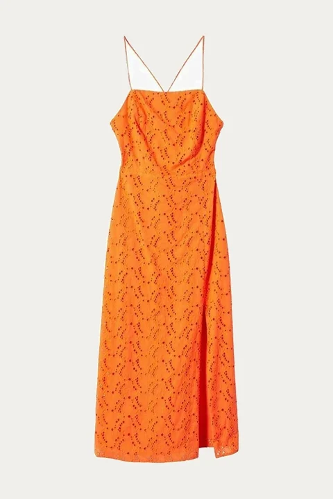 Orange floral strappy midi dress