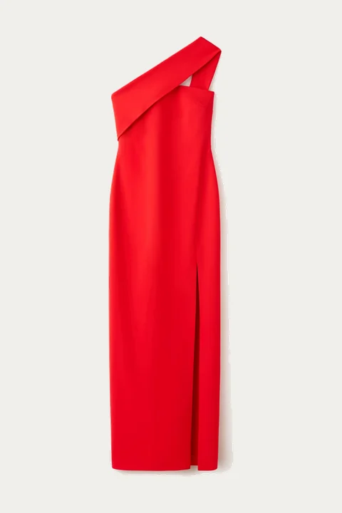 Red asymmetric one-shoulder dress