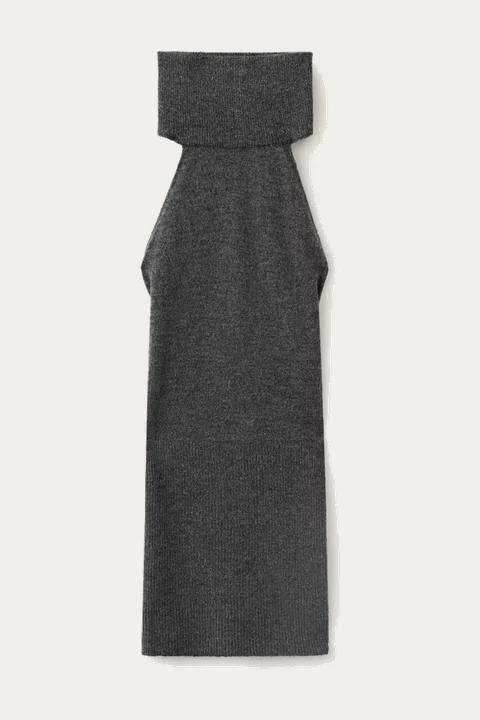 Charcoal strapless column dress