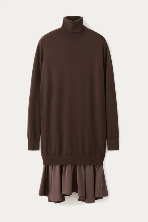 Chocolate high-neck relaxed dress