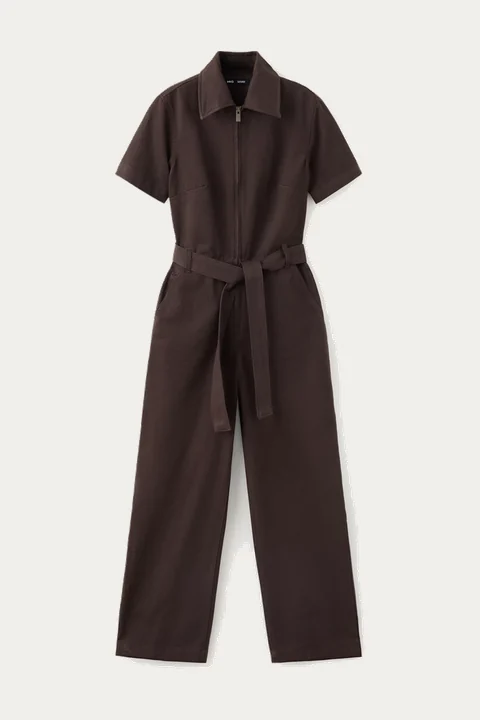 Chocolate collared belted jumpsuit