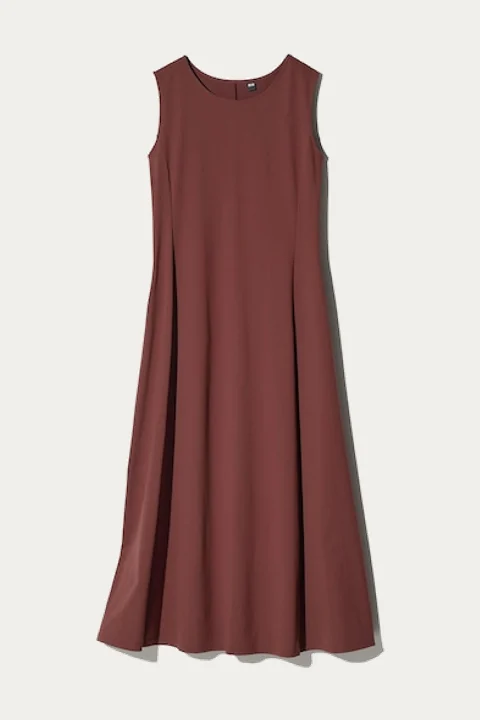 Rust sleeveless flowing midi dress