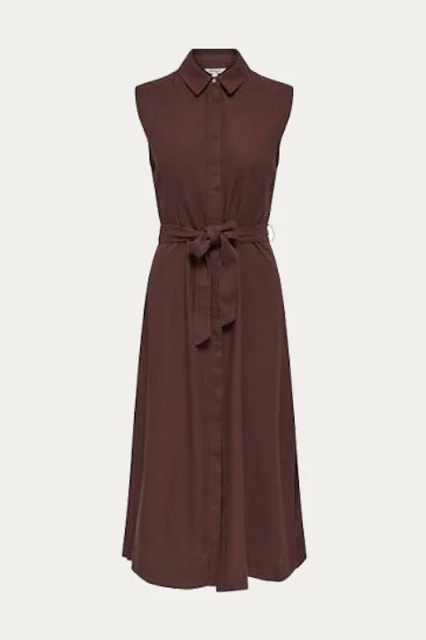 Brown sleeveless collared shirt dress