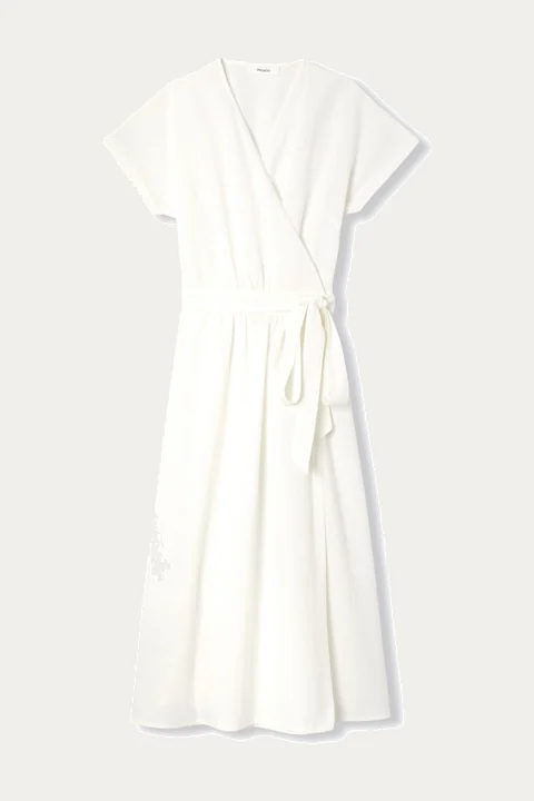 White short-sleeved wrap dress