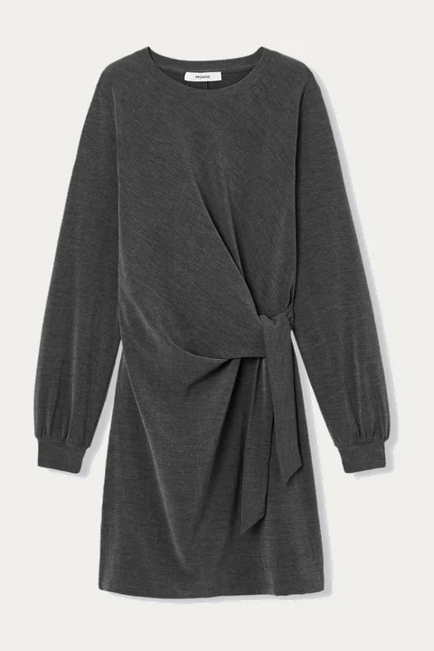 Charcoal long-sleeved twist-front mini dress