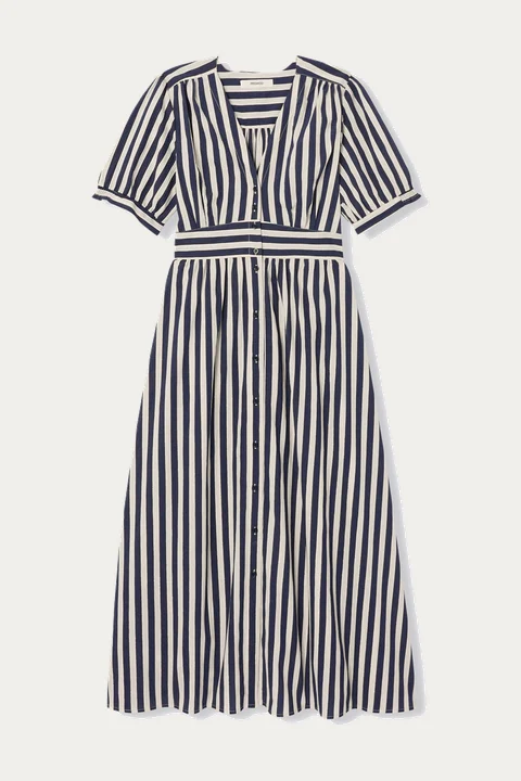 Navy and white striped collared dress