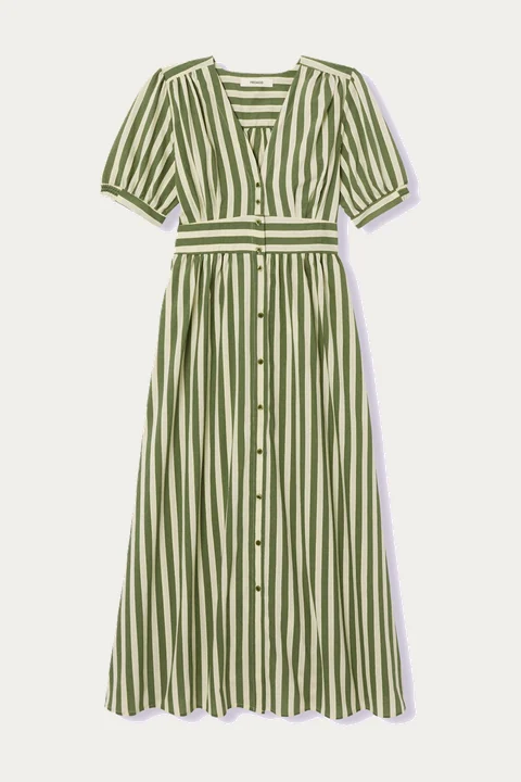 Green and white striped collared dress
