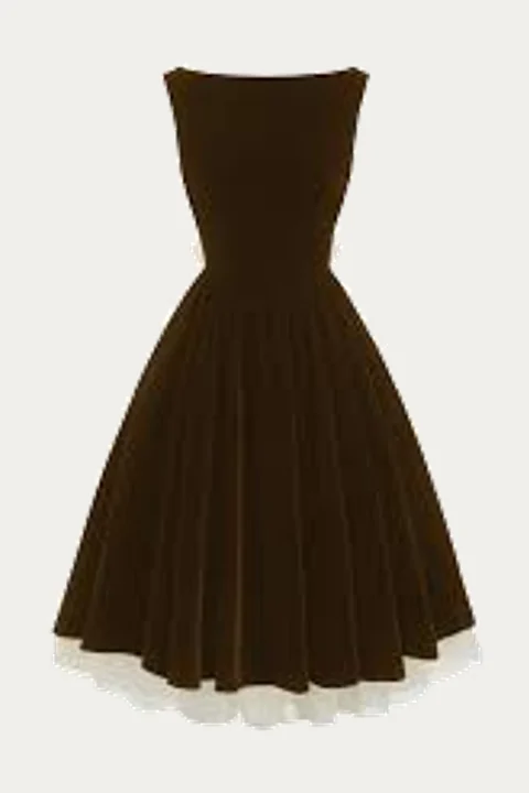 Dark brown boat-neck fit-and-flare dress