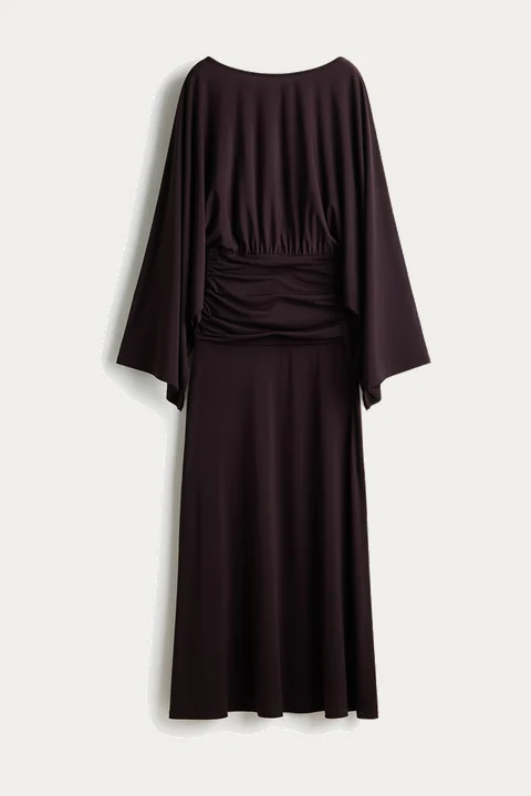 Espresso long-sleeved draped dress