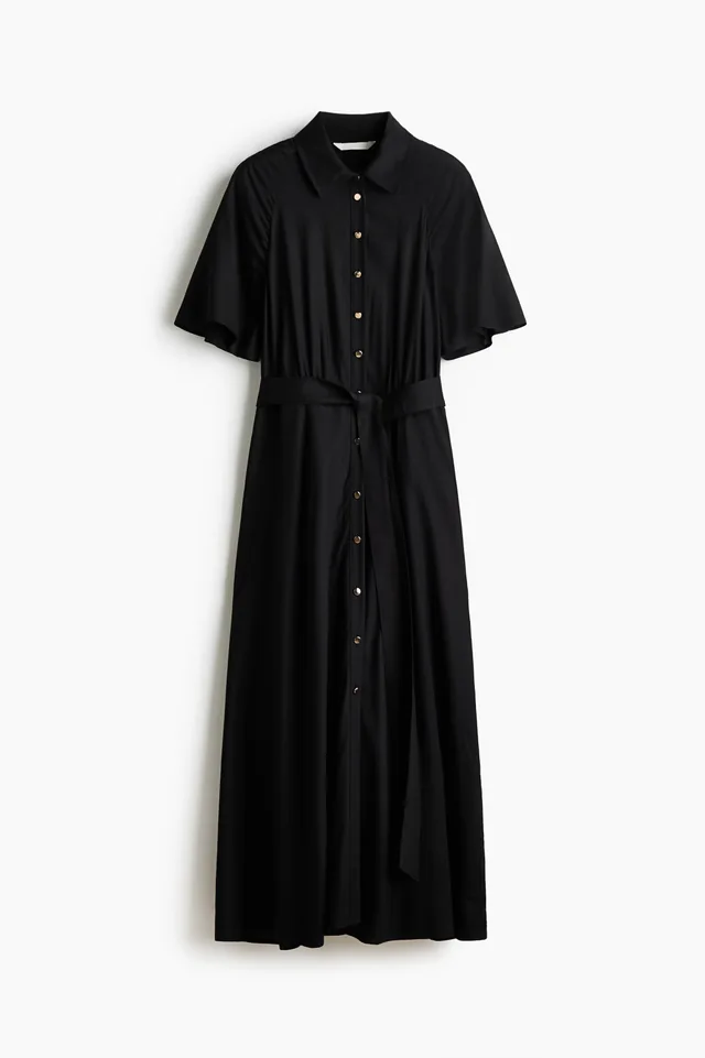 Black button-front shirt dress